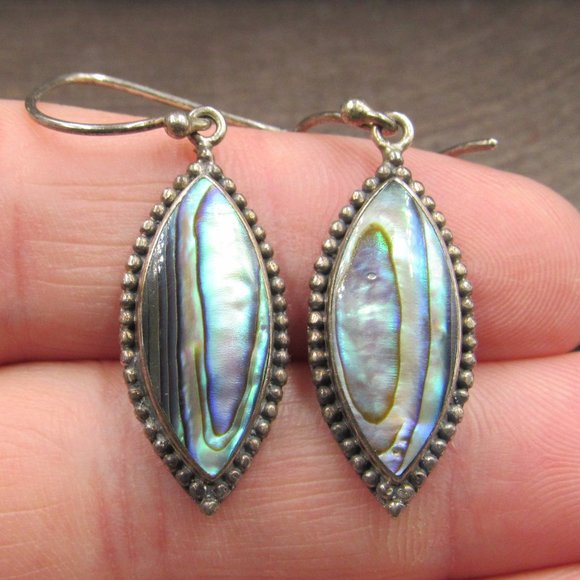 Sterling Abalone Shell Rustic Inlay Earrings - Picture 1 of 5